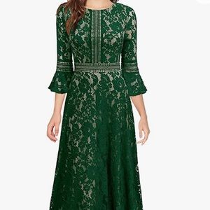 Lace Dress, Bell Sleeves, Full Length, Brand new, Green “